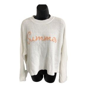 Offwhite crochet look slouchy ‘summer’ print long sleeve sweater size medium new